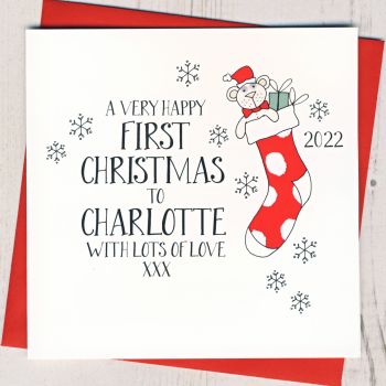 Personalised Wobbly Eyes Baby's 1st Christmas Card