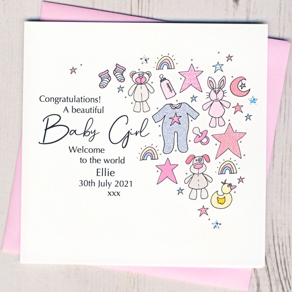 <!-- 014 --> Personalised New Baby Girl Card