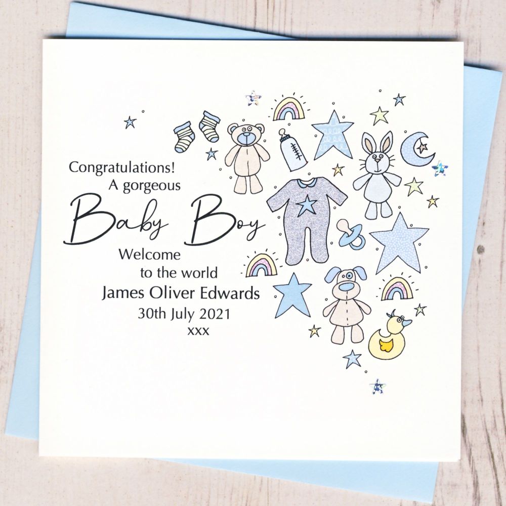 <!-- 004 --> Personalised New Baby Boy Card