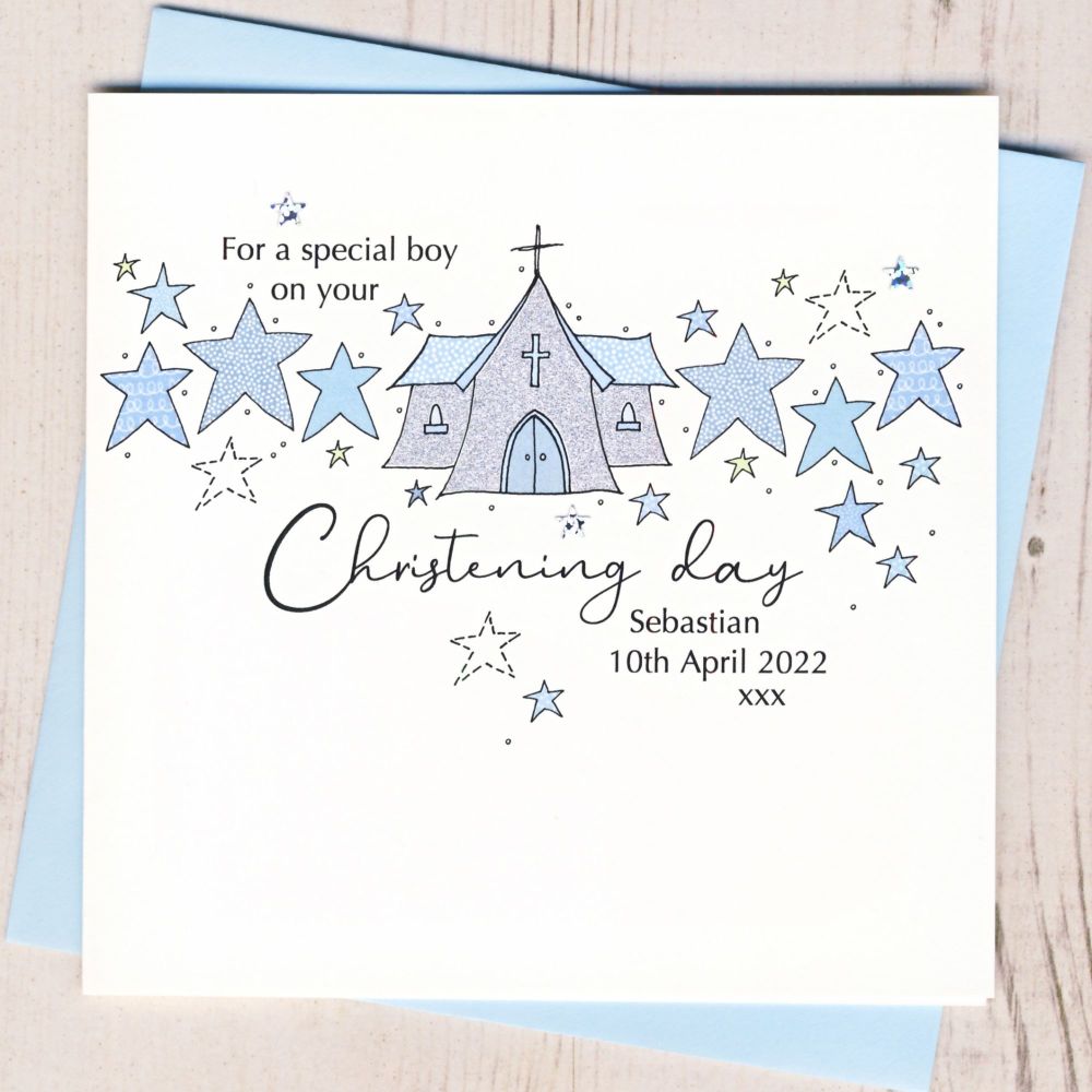<!-- 014 --> Personalised Boy's Sparkling Christening Card