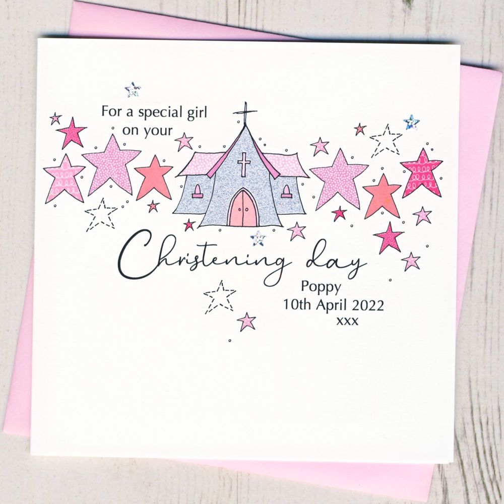 <!-- 004 --> Personalised Girl's Sparkling Christening Card