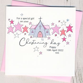  Personalised Girl's Sparkling Christening Card