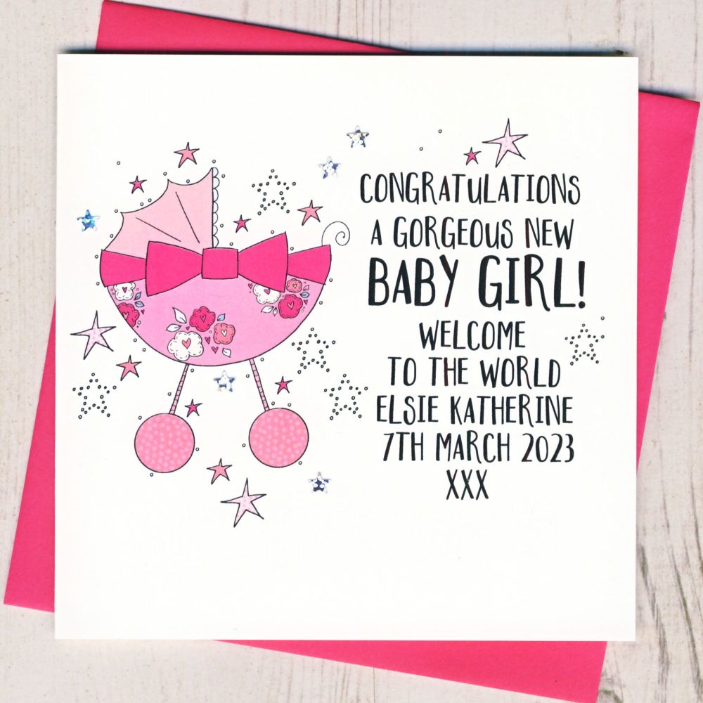 <!-- 015 --> Personalised New Baby Girl Card