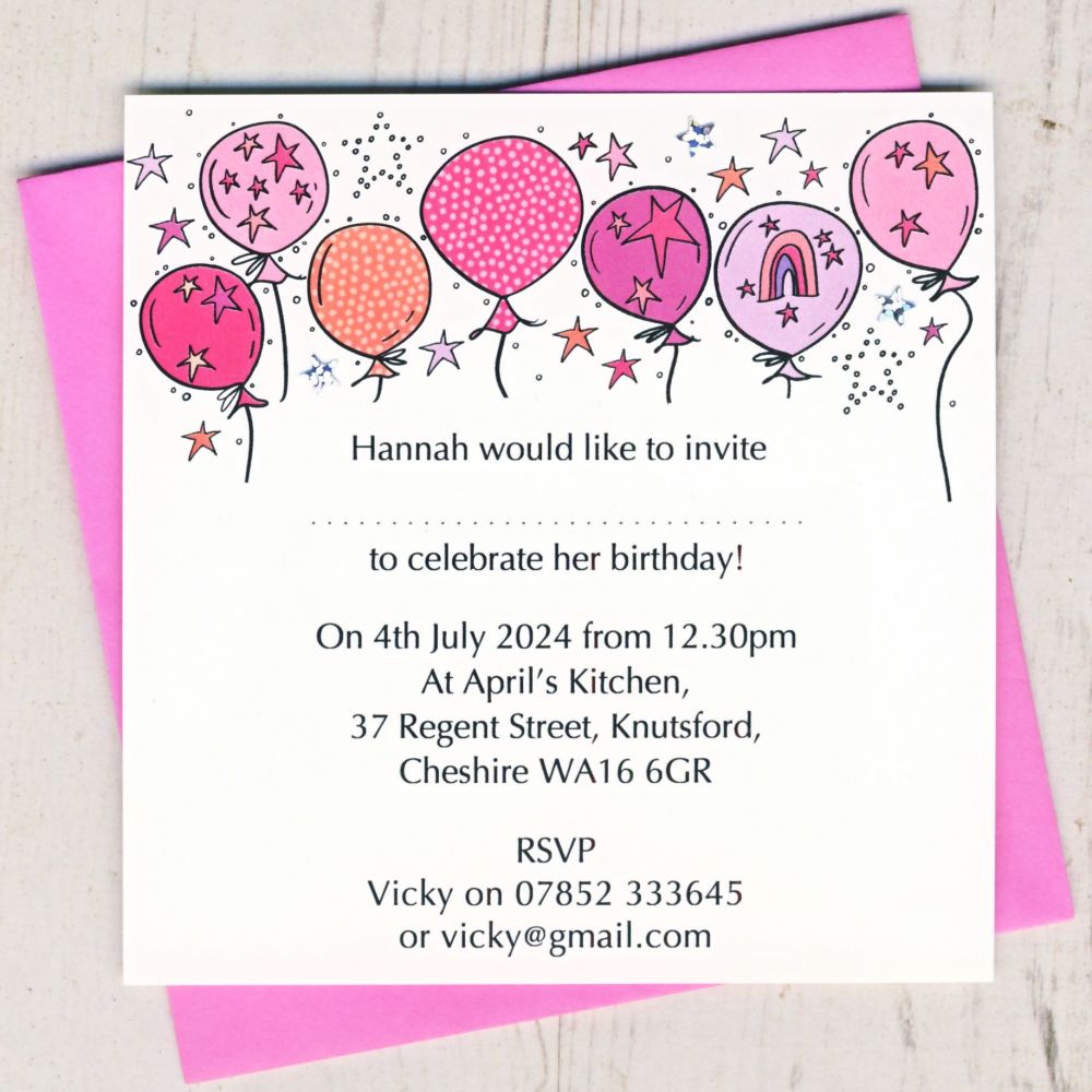 <!-- 003 -->Pack of Birthday Balloons Party Invitations