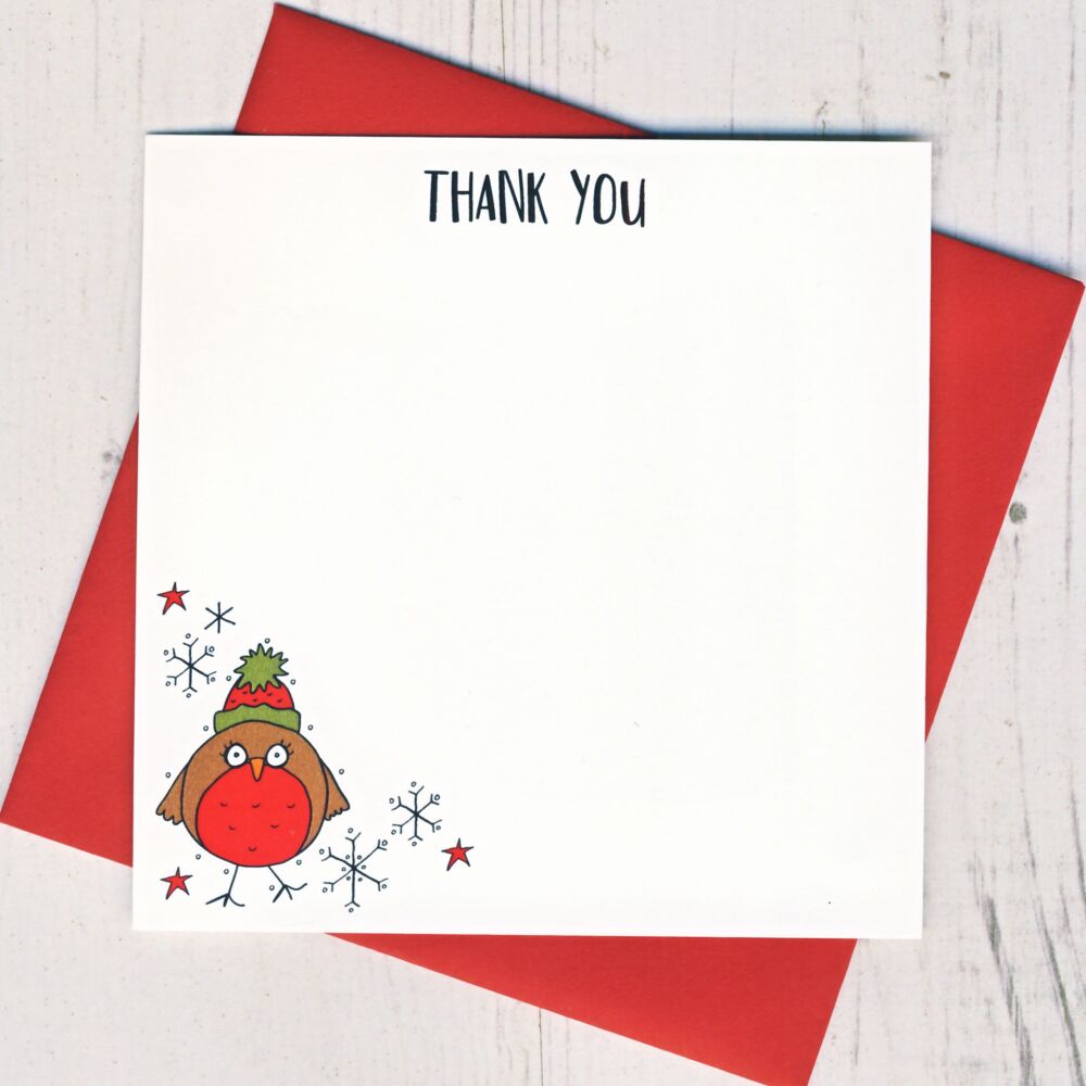<!-- 011 -->Box of 12 Christmas Robin Thank You Notecards