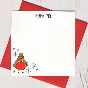Box of 12 Christmas Robin Thank You Notecards