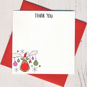 Box of 12 Christmas Rudolph Thank You Notecards