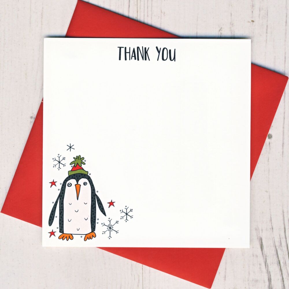 <!-- 014 -->Box of 12 Christmas Penguin Thank You Notecards