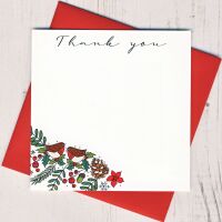 <!-- 017 -->Box of 12 Christmas Robins Thank You Notecards