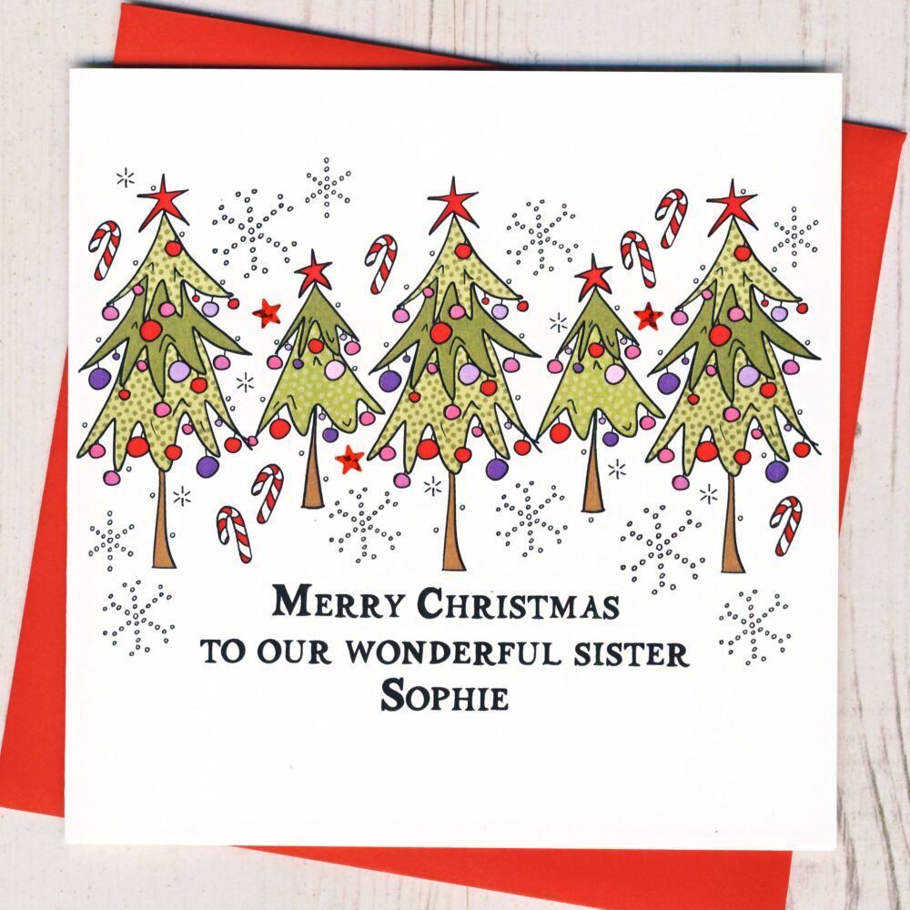 <!-- 004--> Personalised Merry Christmas Trees Card