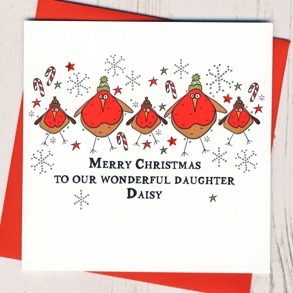 <!-- 005--> Personalised Merry Christmas Robins Card