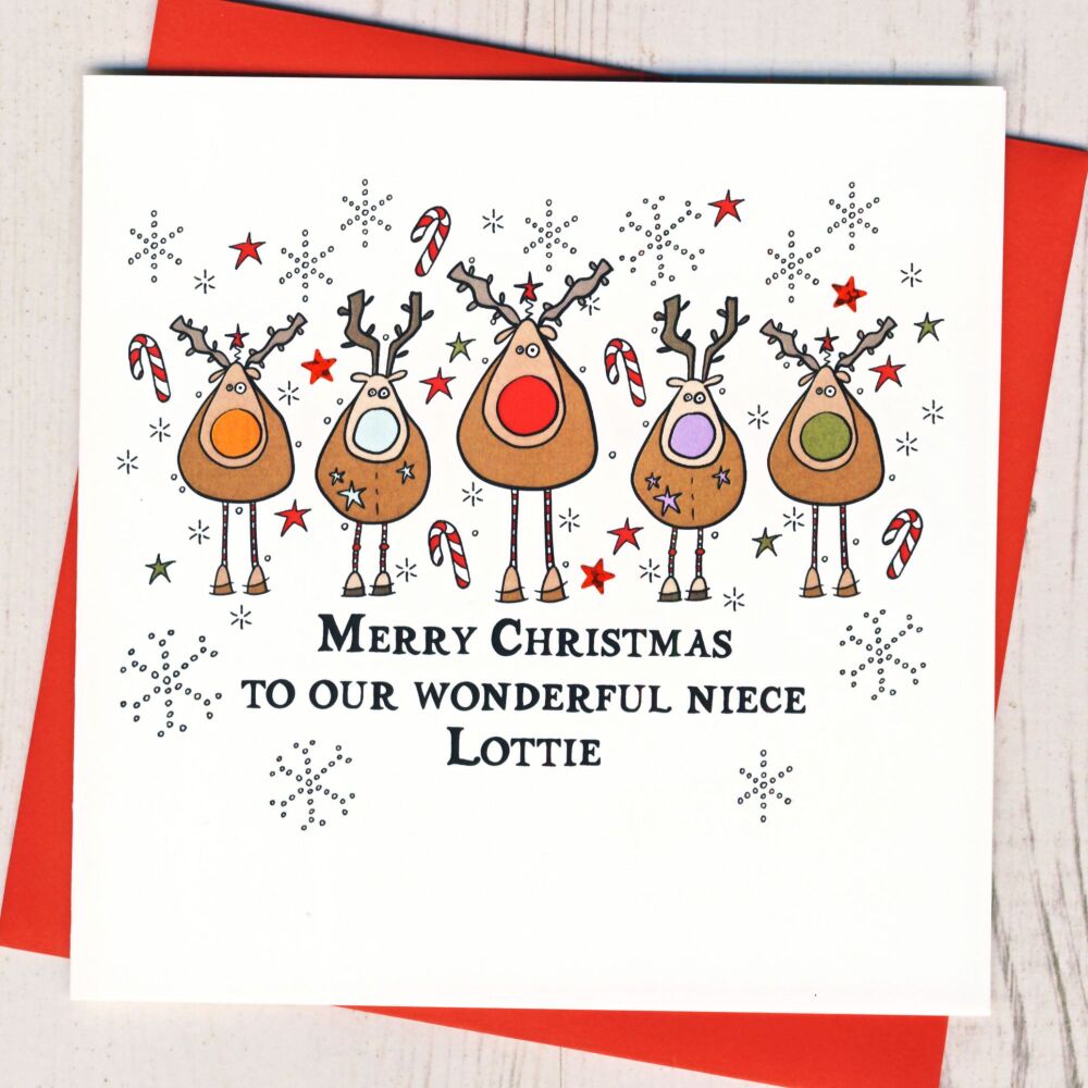 <!-- 006--> Personalised Merry Christmas Reindeer Card