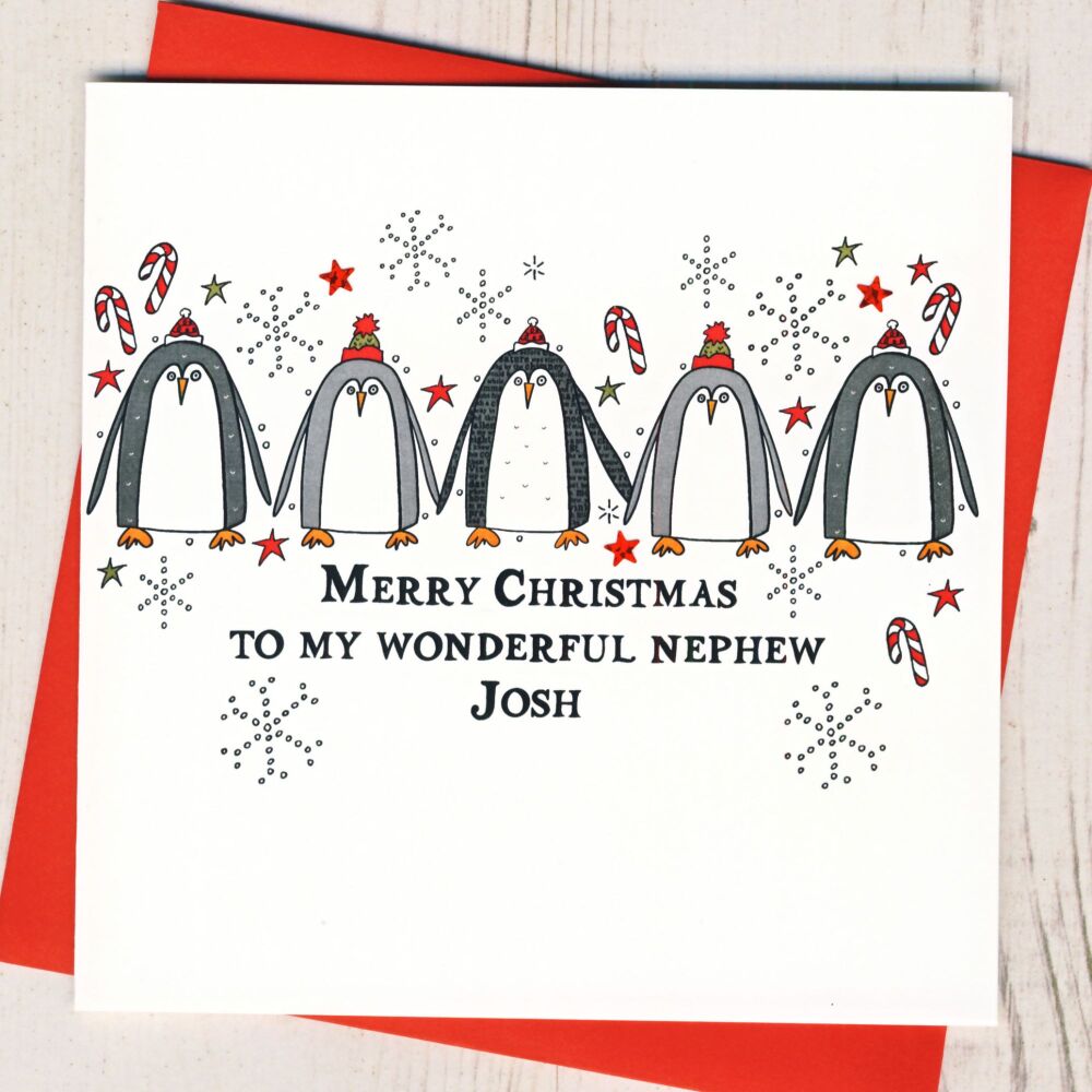 <!-- 007--> Personalised Merry Christmas Penguins Card
