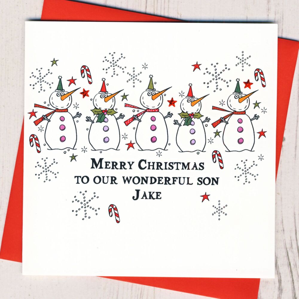 <!-- 008--> Personalised Merry Christmas Snowmen Card