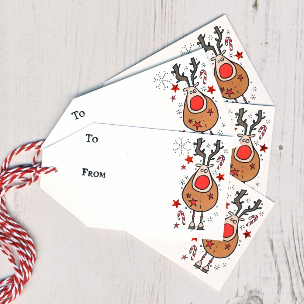 <!-- 001-->Pack of 5 Reindeer Christmas Gift Tags