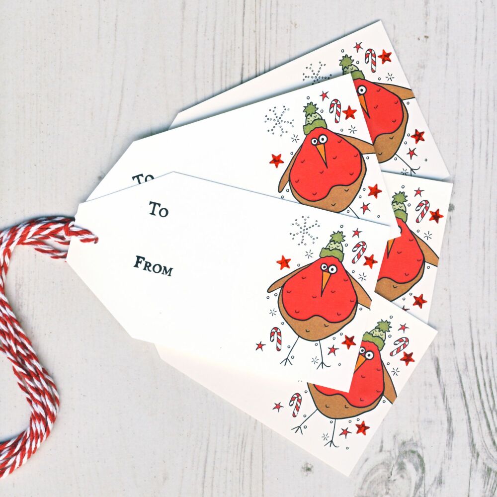 <!-- 003-->Pack of 5 Robin Christmas Gift Tags
