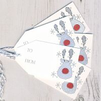 <!-- 007-->Pack of 5 Glittery Rudolph Christmas Gift Tags