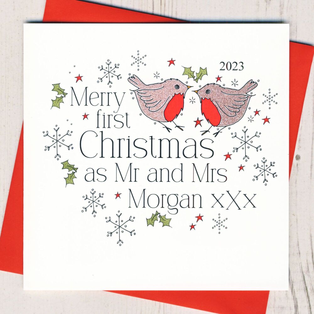 <!-- 005-->Personalised Merry First Christmas Married Card