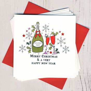 Pack of Five Festive Fizz Christmas Cards