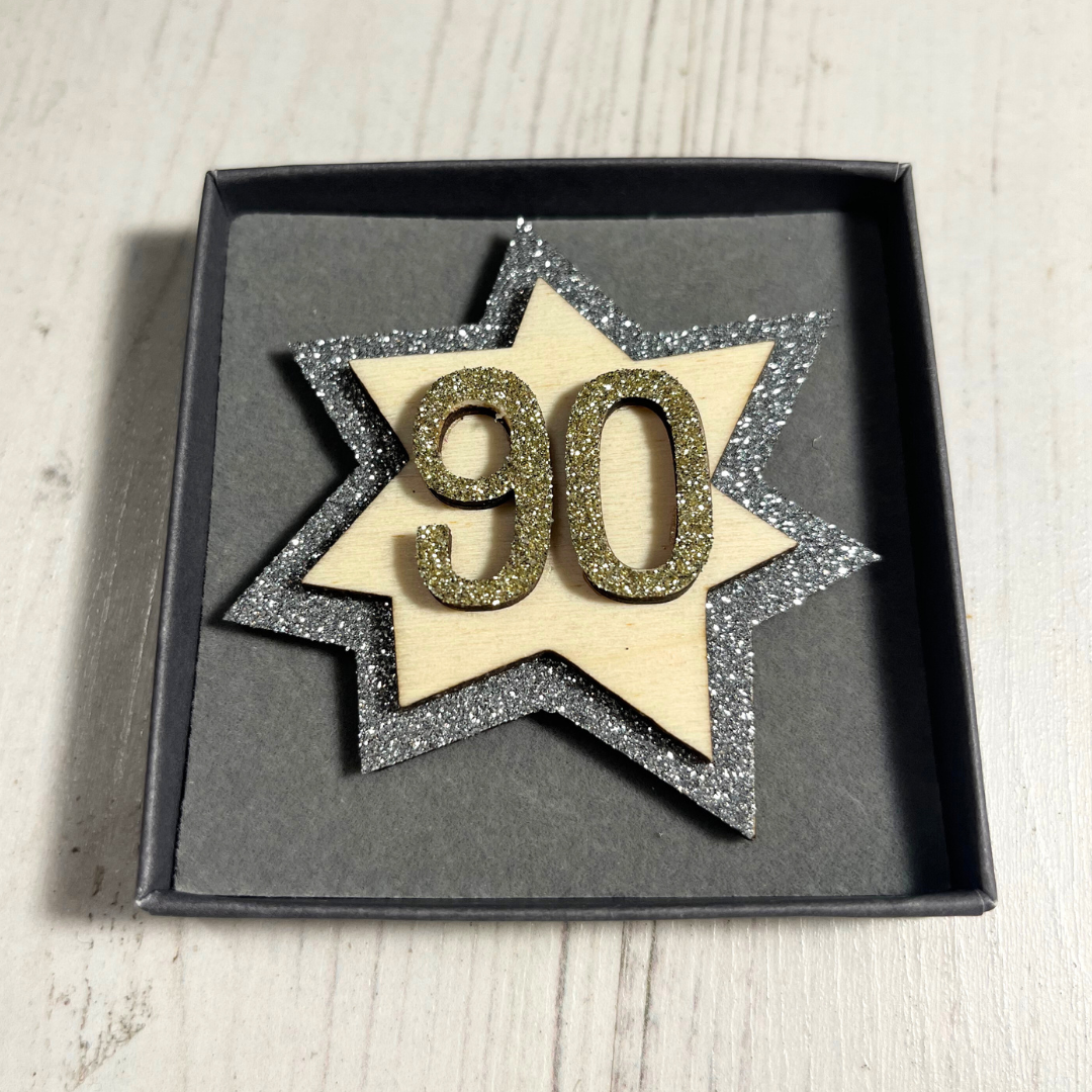<!-- 001--> Glittery 90th Birthday Badge
