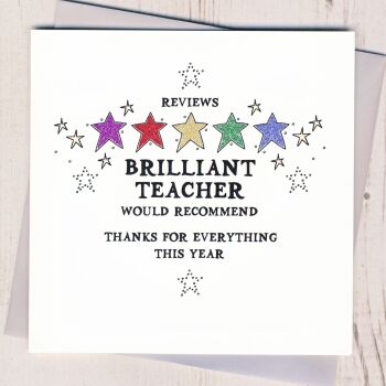  Glittery Star Teacher Review Thank You Card
