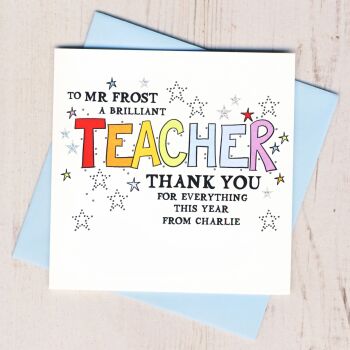  Personalised Colourful Teacher Thank You Card