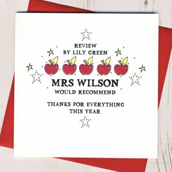  Personalised Glittery Apples Teacher Review Thank You Card