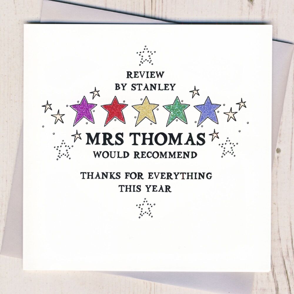 <!-- 038 --> Personalised Glittery Star Teacher Review Thank You Card