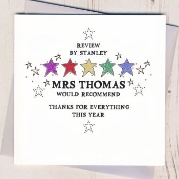  Personalised Glittery Star Teacher Review Thank You Card