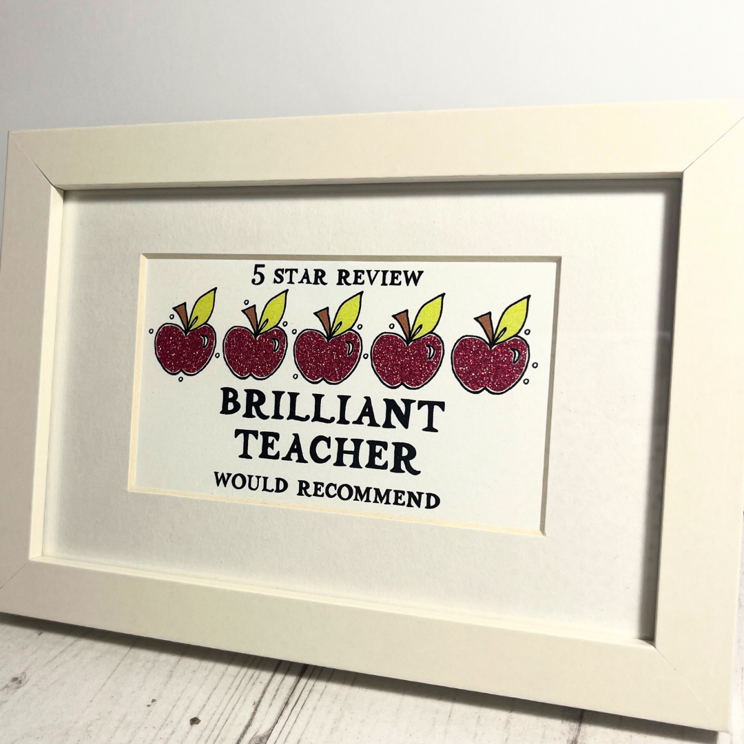 <!-- 003 --> Framed Five Apple Teacher Review Print