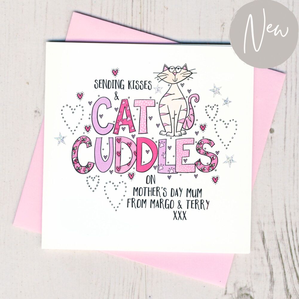 <!-- 051 -->Personalised Cat Cuddles Mother's Day Card
