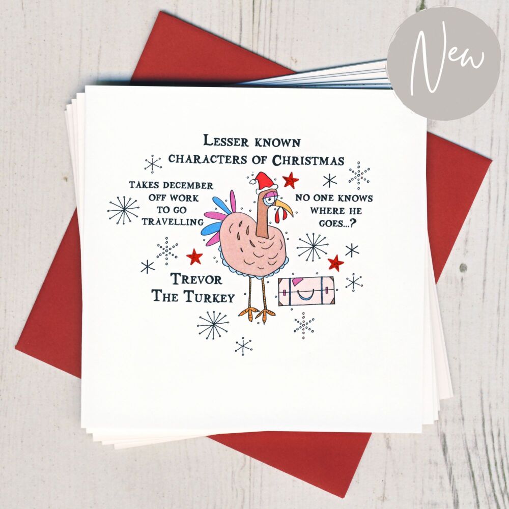 <!-- 003 -->Pack of Five Trevor The Turkey Christmas Cards