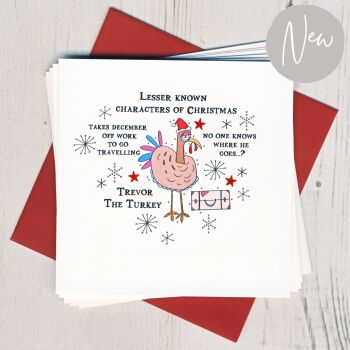 Pack of Five Trevor The Turkey Christmas Cards