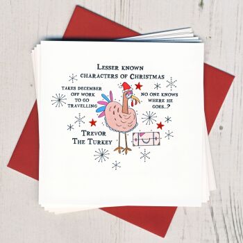 Pack of Five Trevor The Turkey Christmas Cards