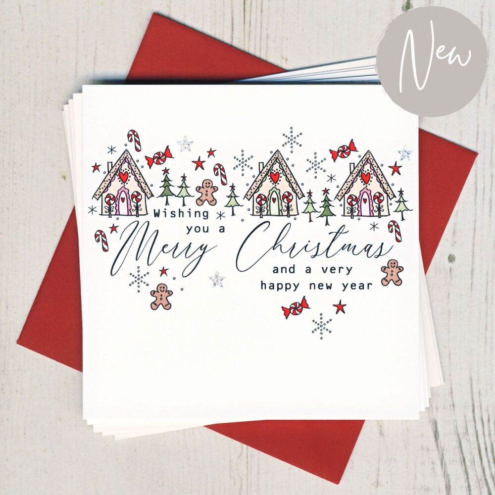 <!-- 001 -->Pack of Five Gingerbread Houses Christmas Cards