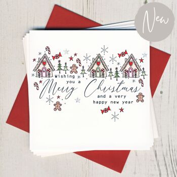 Pack of Five Gingerbread Houses Christmas Cards