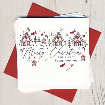 Pack of Five Gingerbread Houses Christmas Cards