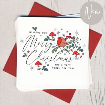 Pack of Five Christmas Robin Cards