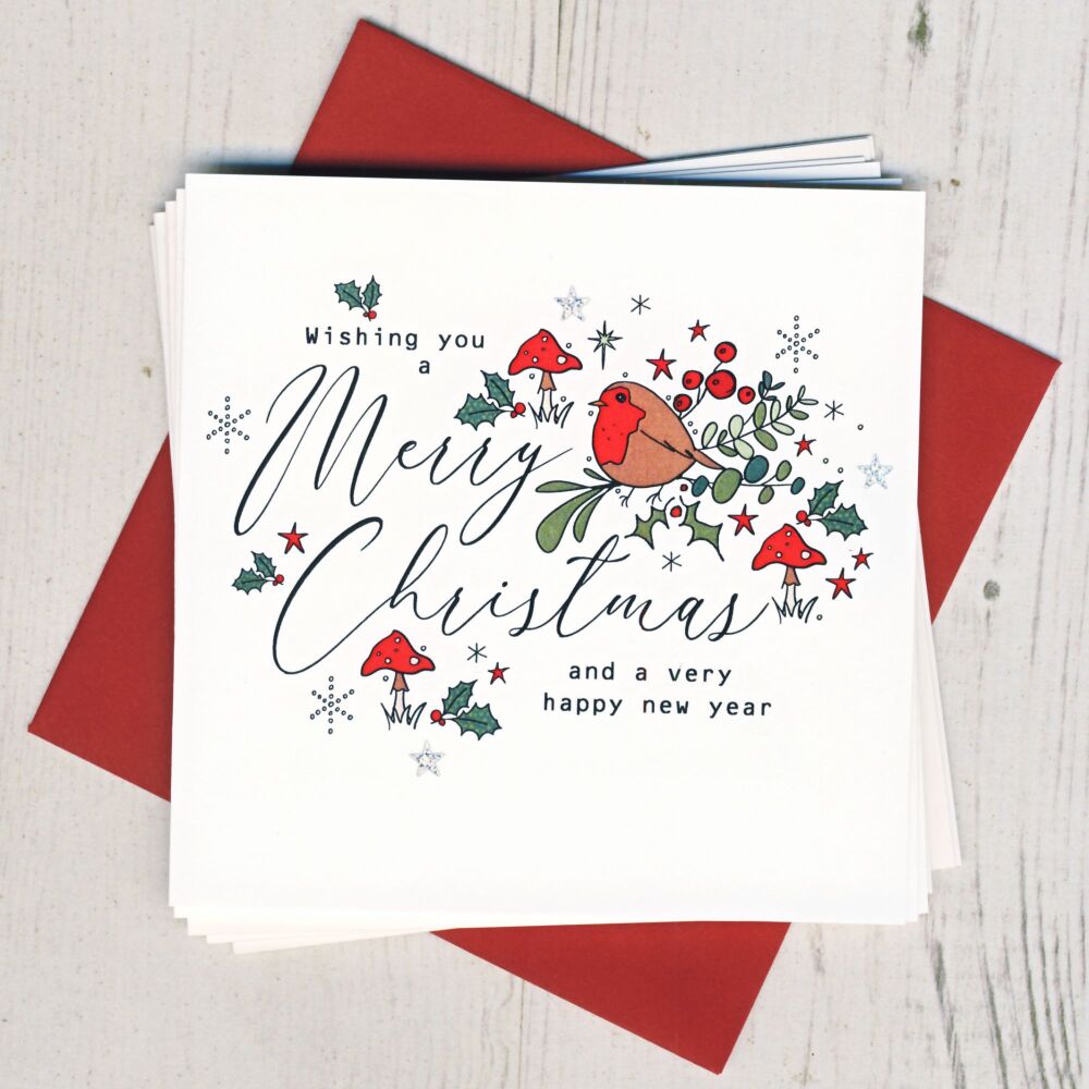 Pack of Five Christmas Robin Cards
