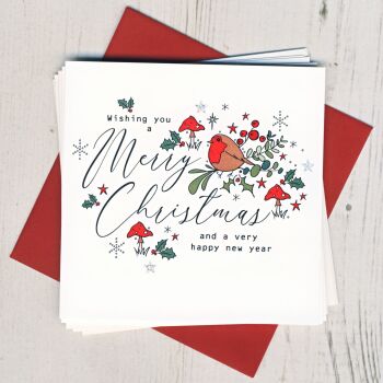 Pack of Five Christmas Robin Cards