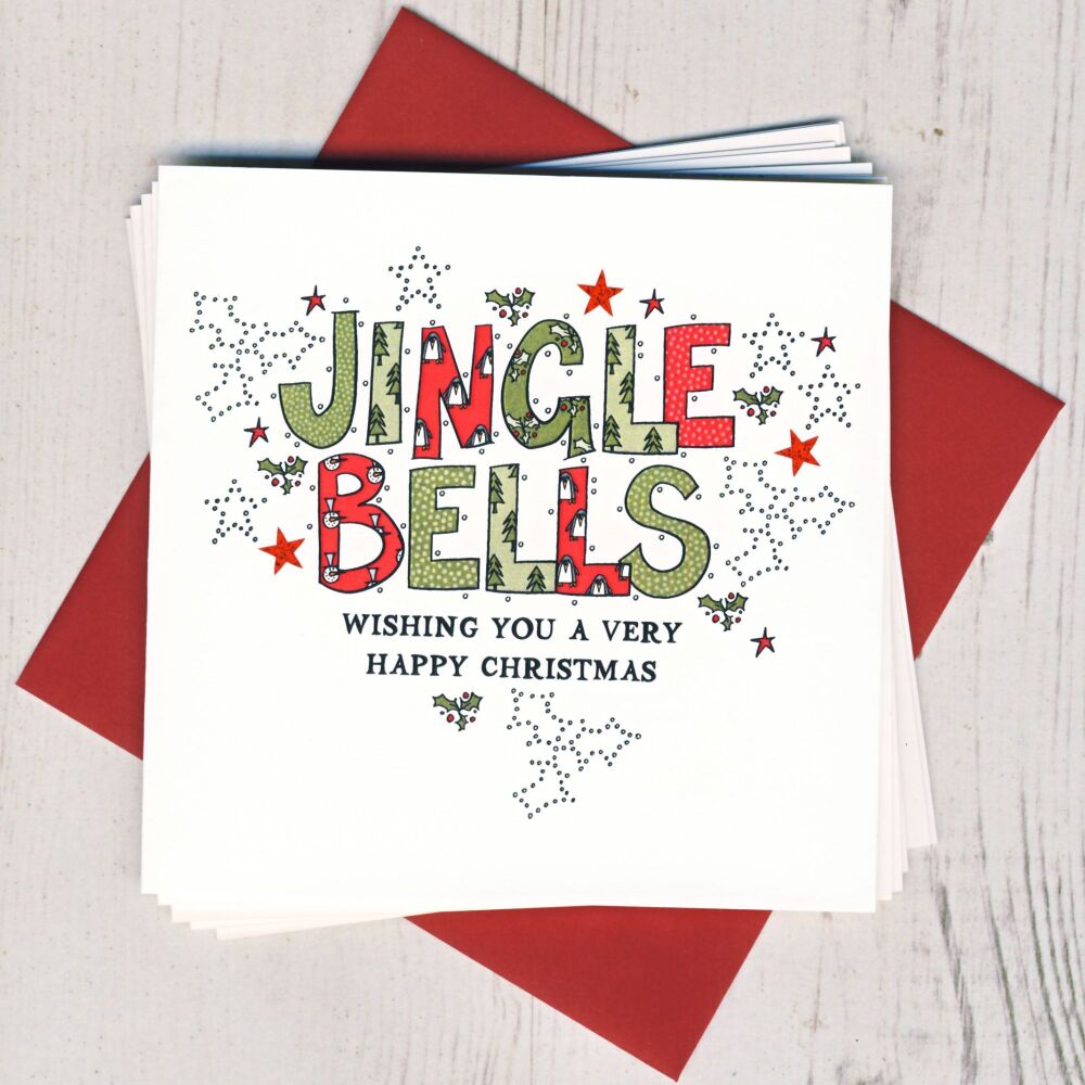 <!-- 002 -->Pack of Five Jingle Bells Christmas Cards