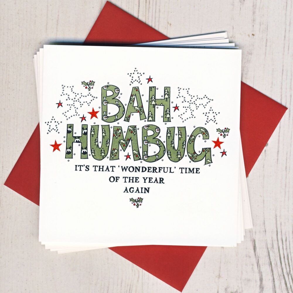 <!-- 003 -->Pack of Five Bah Humbug Christmas Cards