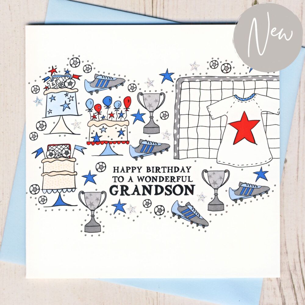 <!-- 017 -->Grandson Footbal Birthday Card