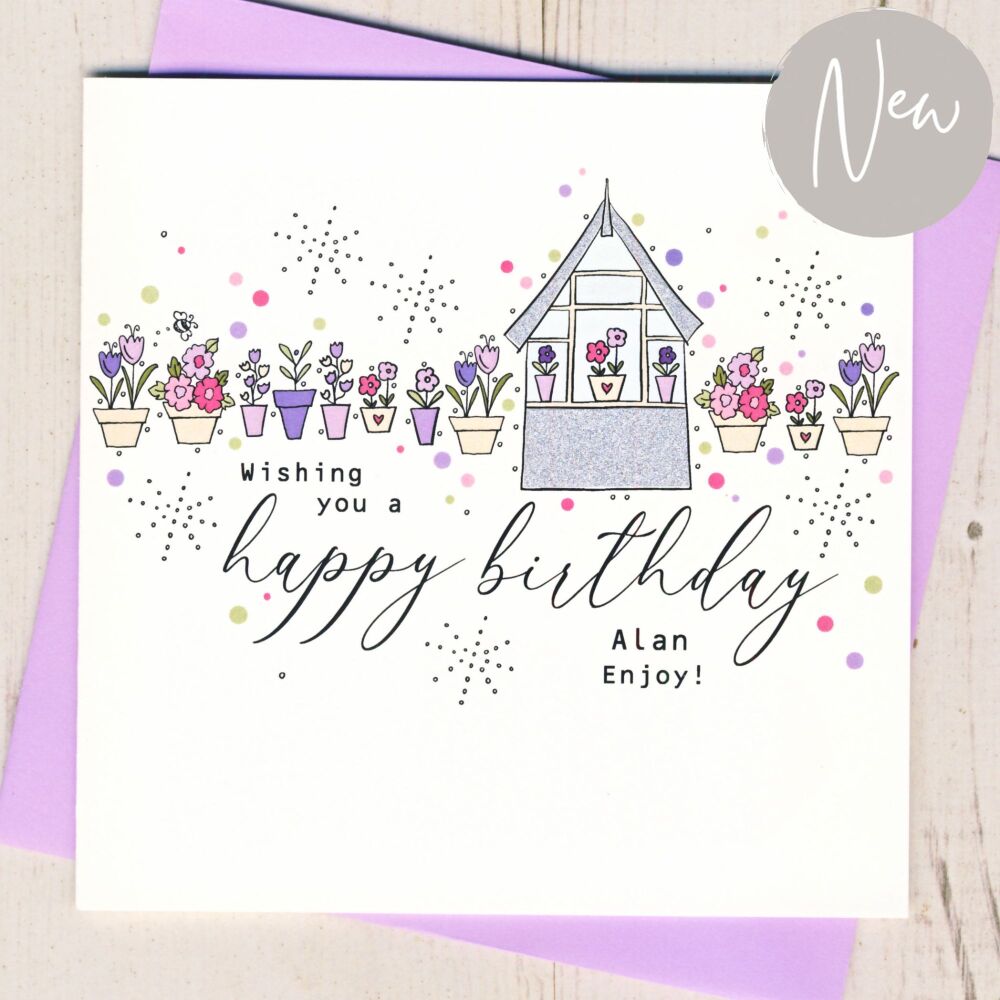 <!-- 029 --> Personalised Greenhouse Birthday Card