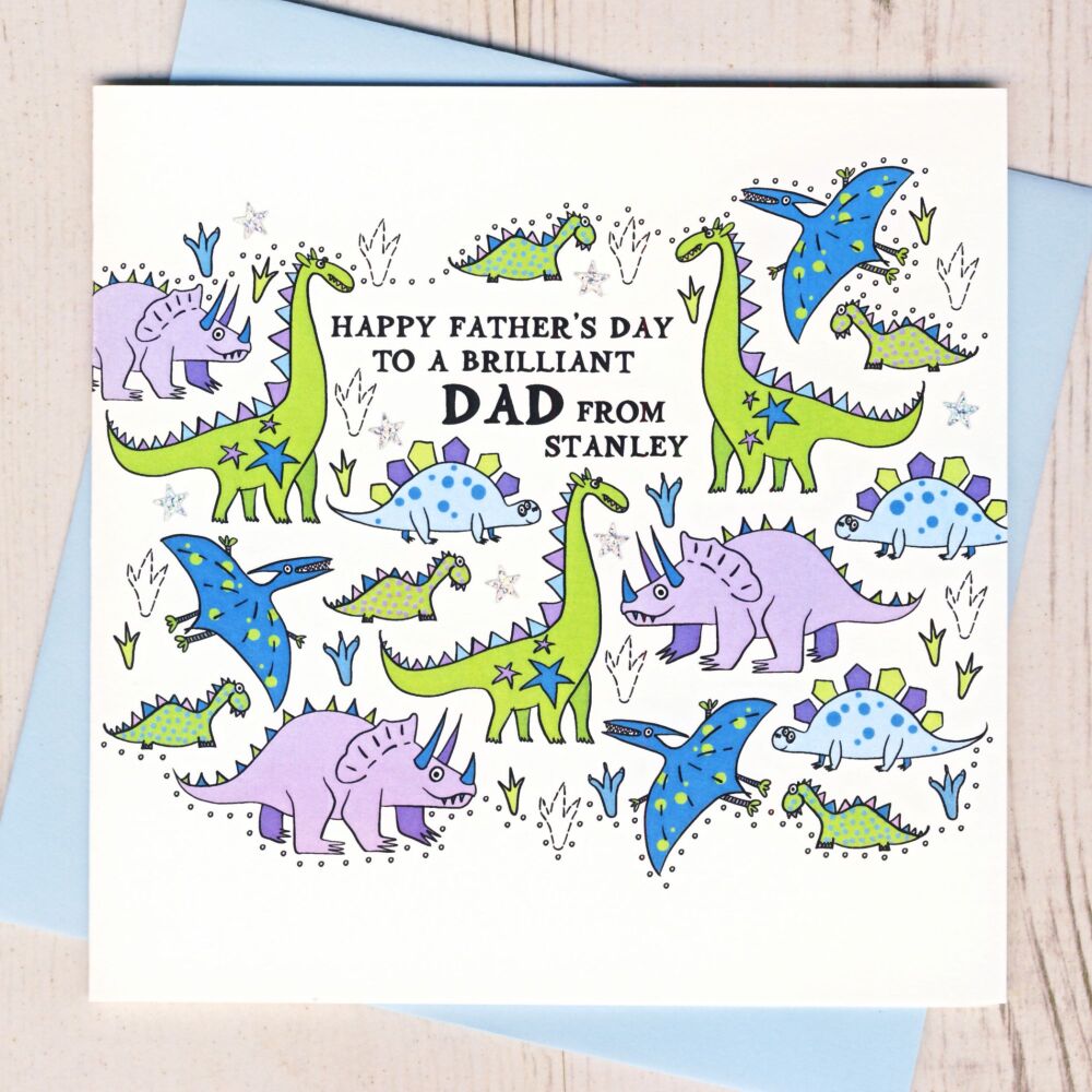 <!-- 002 -->   Personalised Happy Father's Day Dinosaurs Card