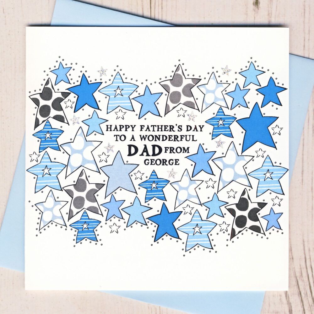 <!-- 002 -->      Personalised Happy Father's Day Stars Card