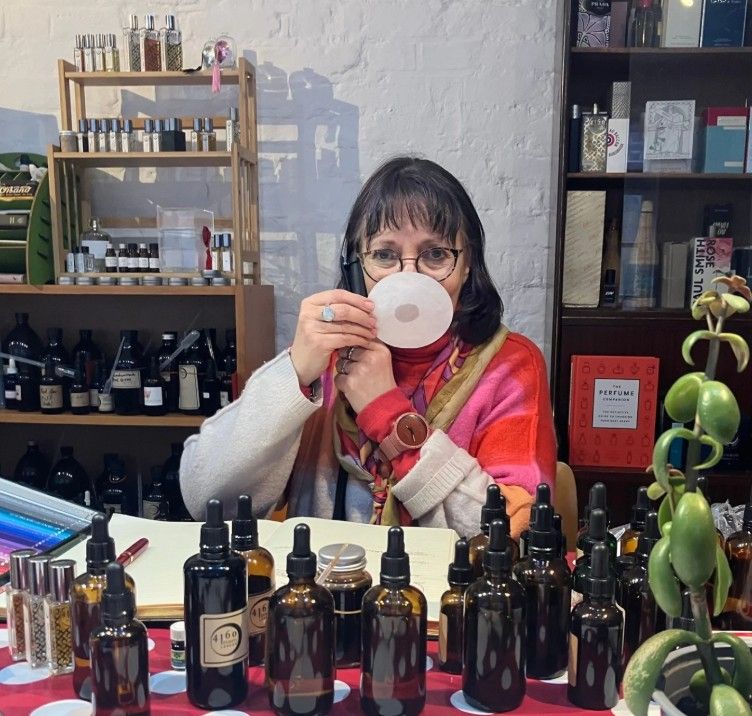 Sarah creating Viannes Confession perfume with Joanne Harris