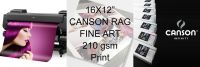 16x12" Canson Rag Fine Art Print 210 gsm
