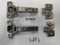 Qty 30x 110 Degree Full Overlay Soft Close Kitchen Cabinet Door Hinges Adjustable Including Backplates + Screws (Clip On)