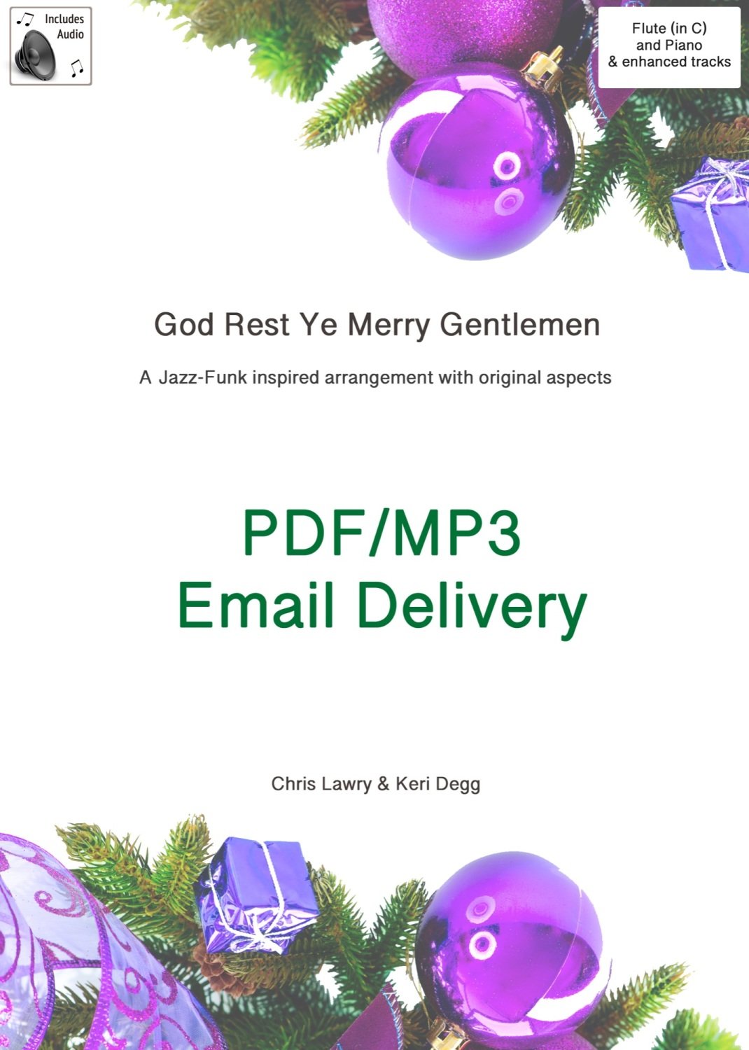 God Rest Ye Merry Gentlemen Jazz inspired arrangement Flute & Piano. PDF/MP